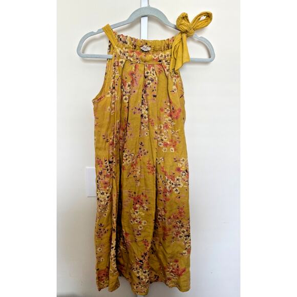Bellambra Linen Dress Italy Size S Sleeveless Knee Length Boho Floral Yellow - Picture 1 of 7